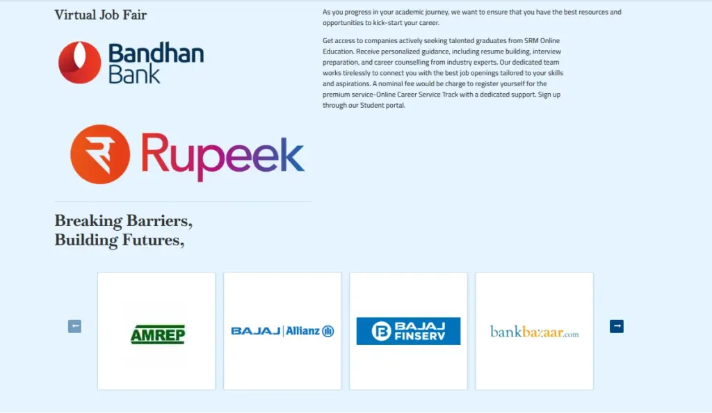 SRM University Online Placement Details