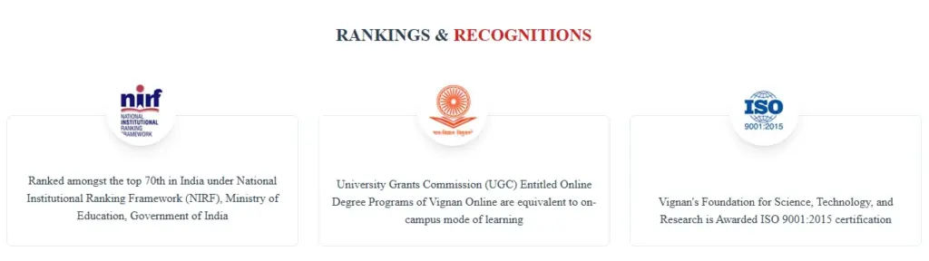 Vignan Online Courses Rankings & Recognition