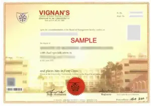 vignan university Online mba degree certificate sample