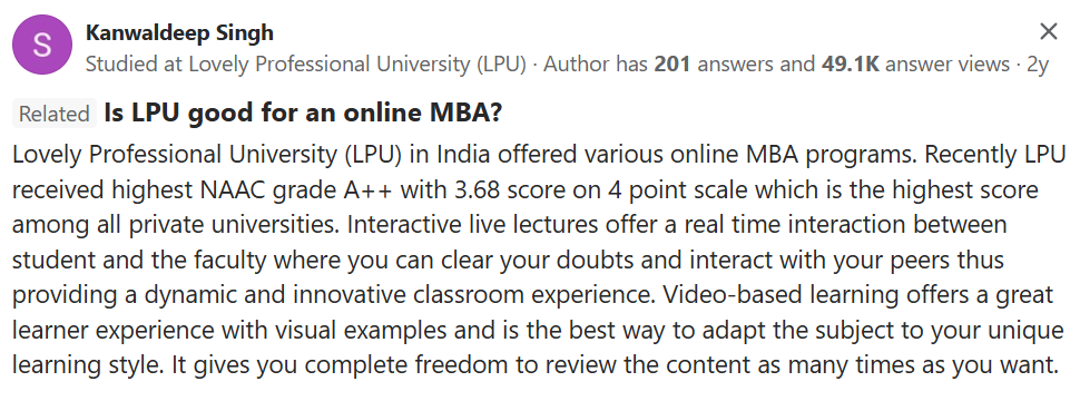 LPU Online MBA Review