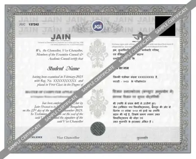 Jain Online MBA certificate sample