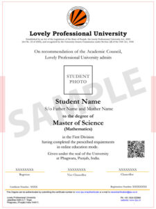 LPU Online MBA Degree Certificate Sample